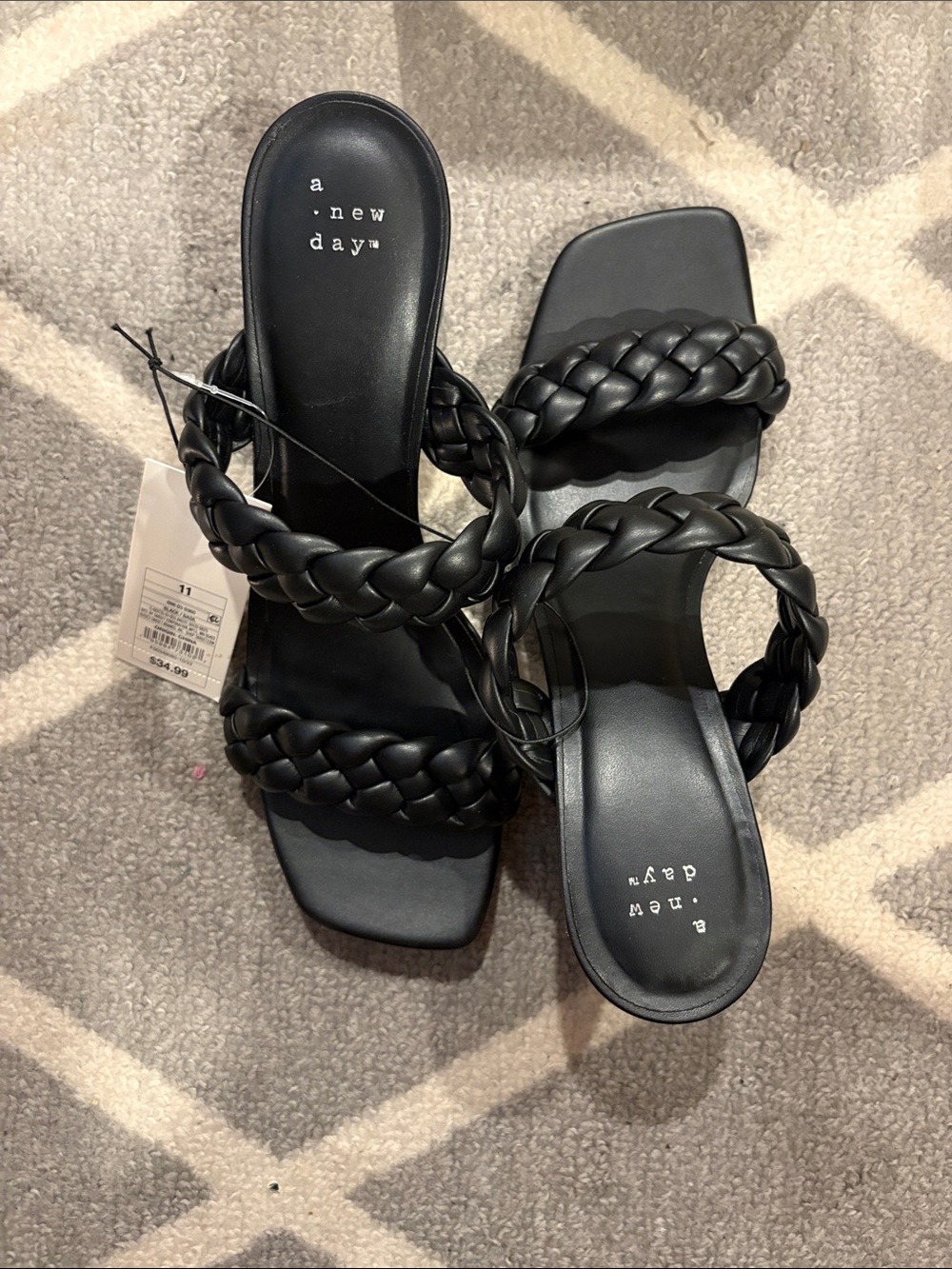 a new day Black Braided Double-Strap Square-Toe Slide Heels